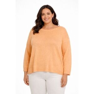 Eileen Fisher Boat Neck Organic Linen Cotton Cantaloupe Orange Sweater